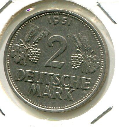 GERMANY 1951G 2 MARKS 'SCARCE' (01)