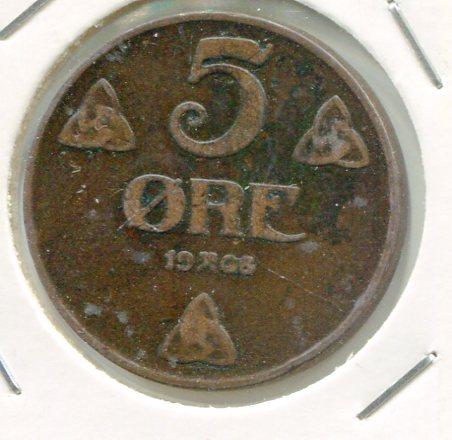 NORWAY 1908 5 ORE 'RARE'