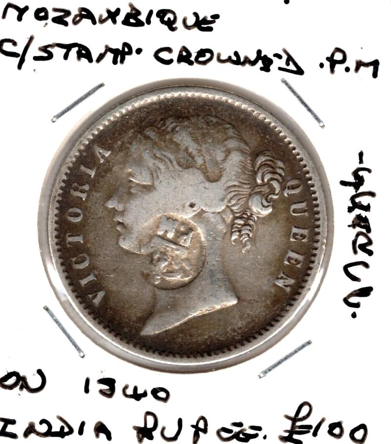 MOZAMBIQUE C/STAMPED ON 1840 INDIAN RUPEE SCARCE