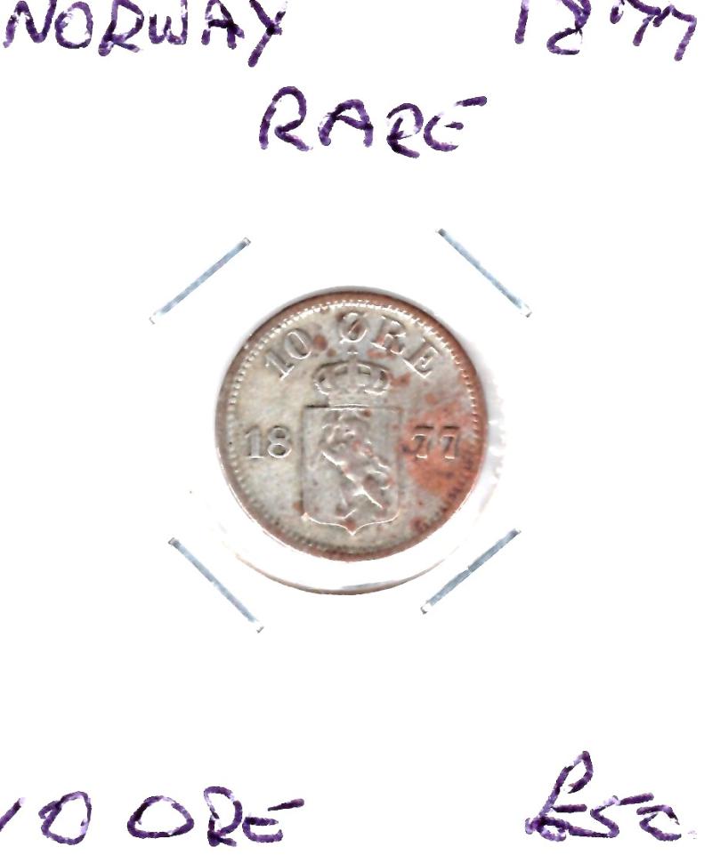 NORWAY 1877 10 ORE 'RARE'