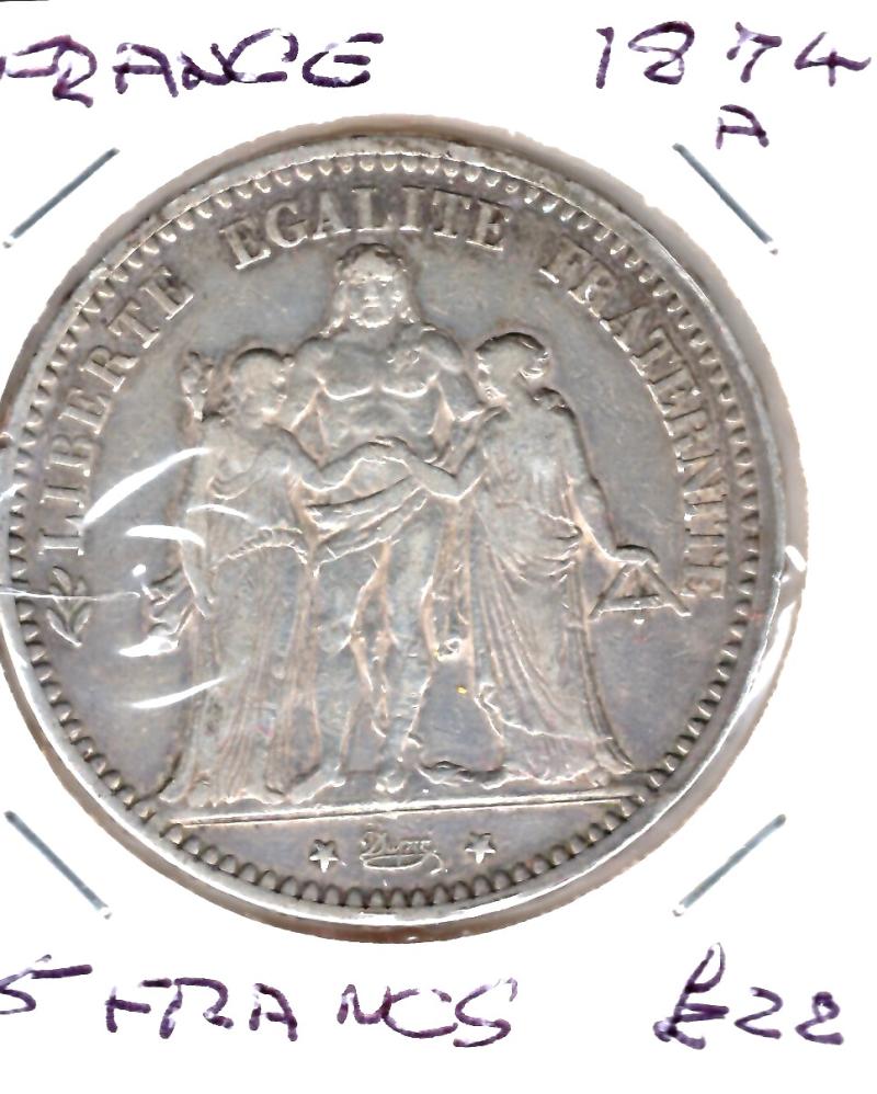 FRANCE 1874A 5 FRANCS