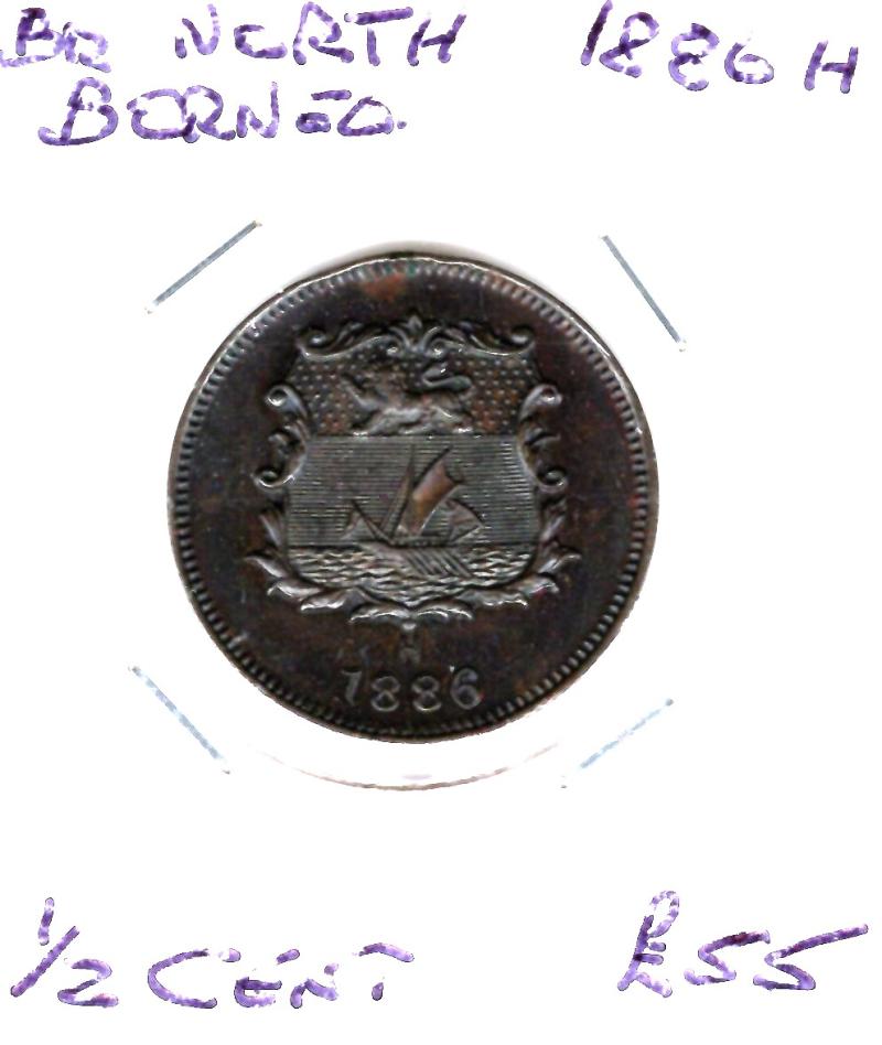 BR.NORTH BORNEO 1886H 1/2 CENT