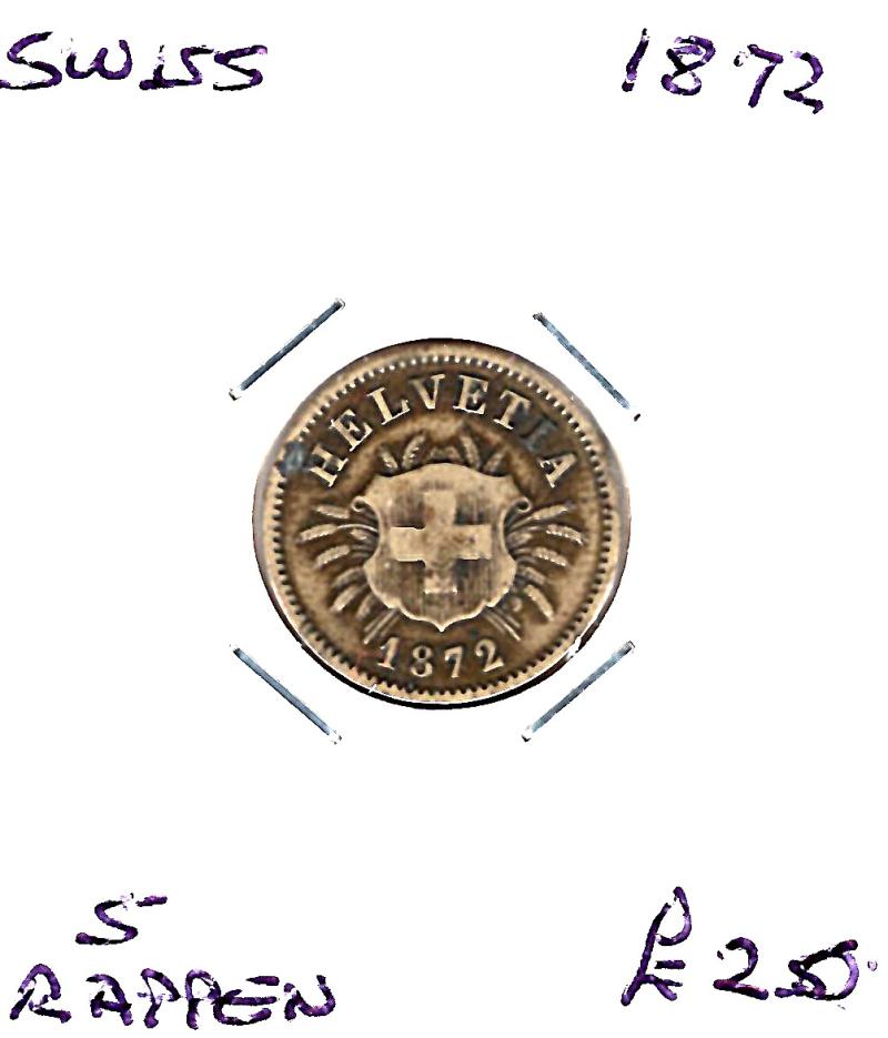 SWISS 1872 5 RAPPEN