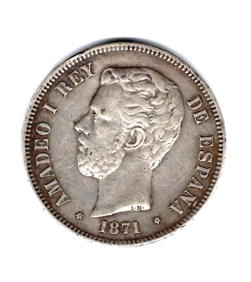 SPAIN 1871 (74) 5 PESETAS