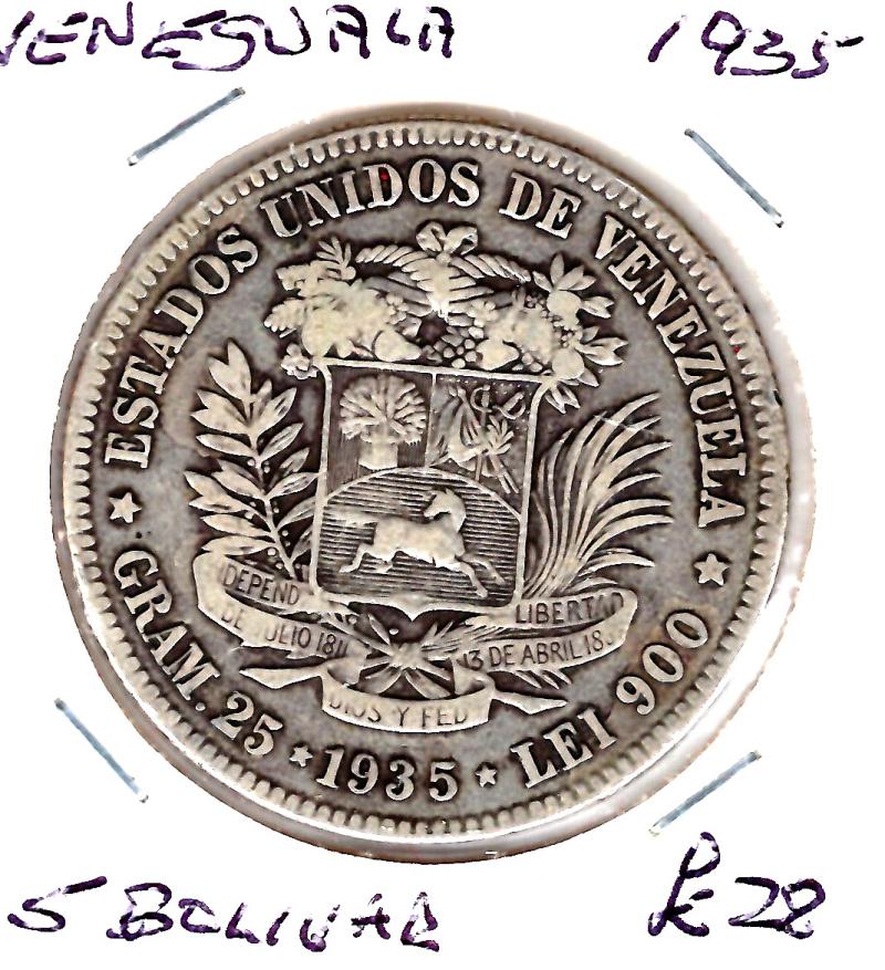 VENEZUALA 1935 5 BOLIVAR