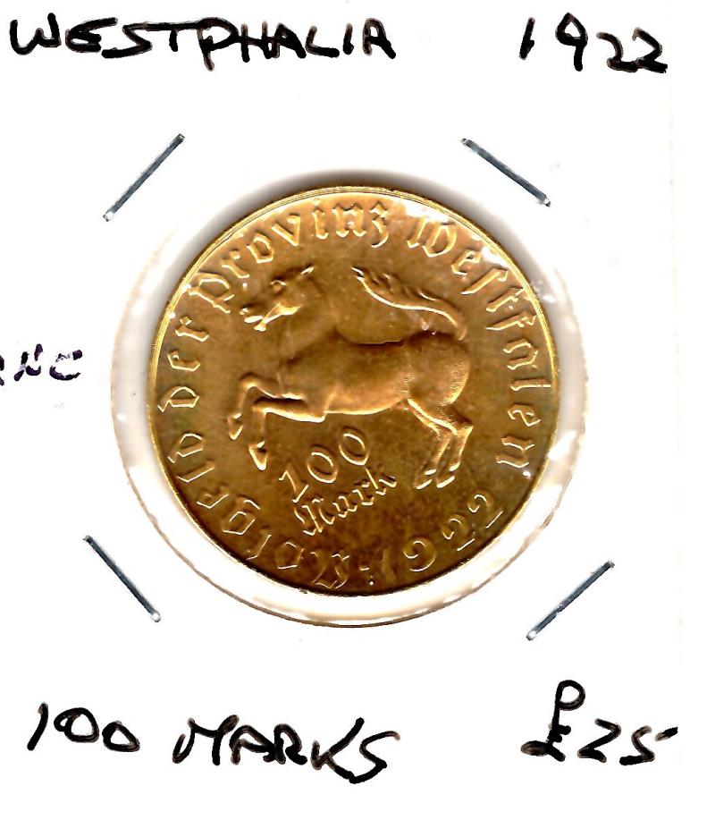 GERMANY WESTPHALIA 1922 100 MARKS