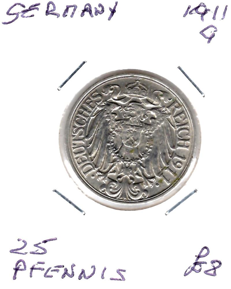 GERMANY 1911G 25 PFENNIG