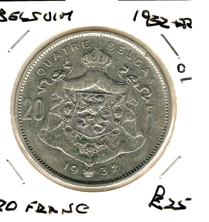 BELGIUM 1932 FR 20 FRANCS GVF (02)