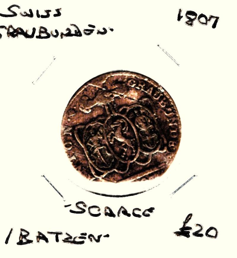 SWISS GRAUBUNDEN 1807 BATZEN SCARCE