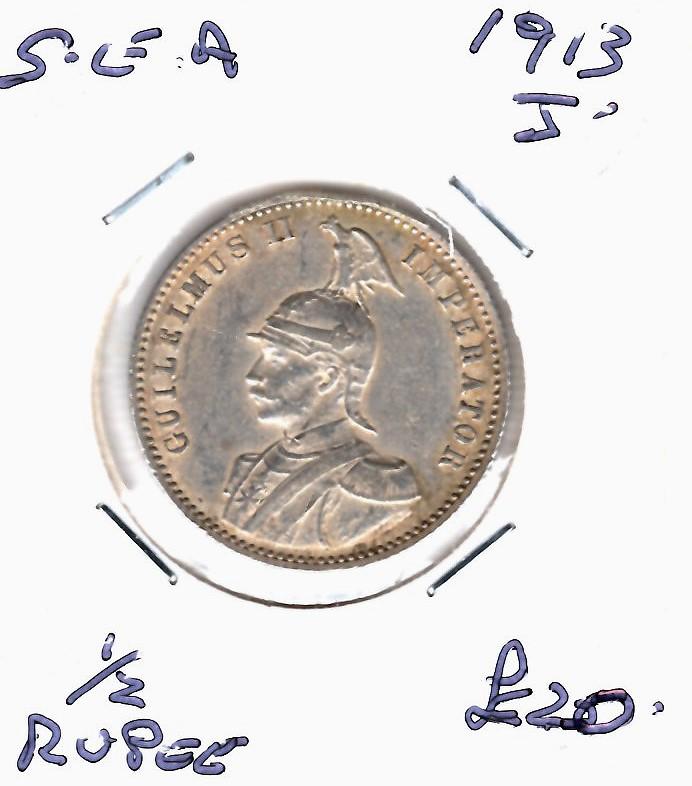 GERMAN EAST AFRICA 1913J 1/2 RUPEE (02)